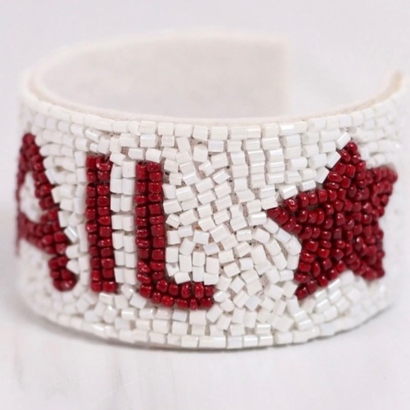 🎉♥️ NEW Mississippi State Hail and Stars Game Day Beaded Cuff Bracelet - Picture 3 of 4